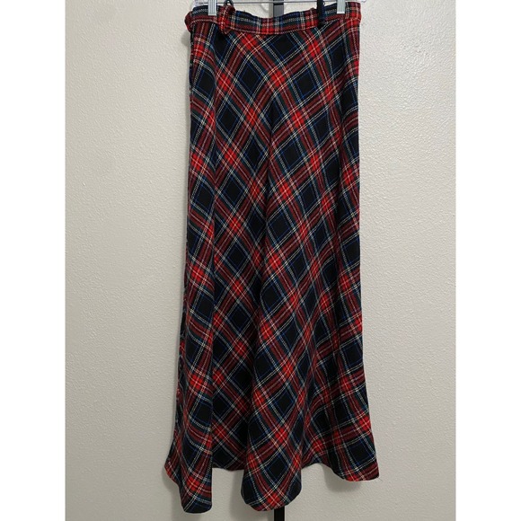 Women's Tartan Plaid Red Maxi Skirt Academia Heritage Old Money Retro - Picture 2 of 7